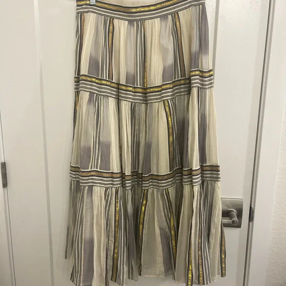 Banana Republic Zephyr Midi Skirt Gauzy Cream Gold Striped Midi Skirt - Picture 6 of 10